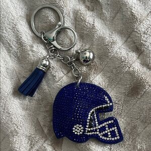 Blue Rhinestone Football Helmet Keychain